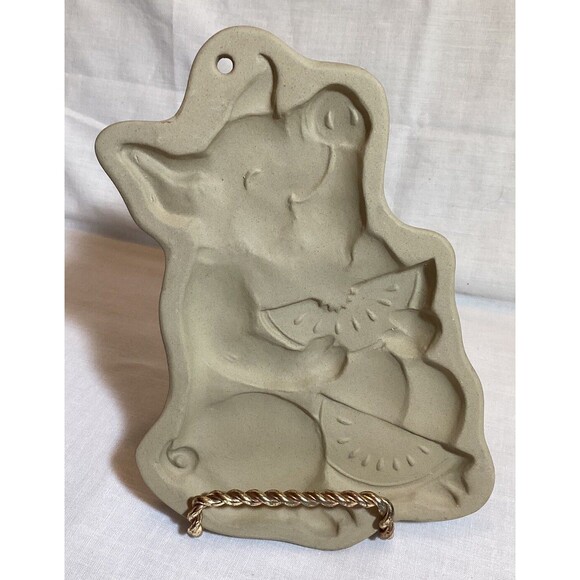 Brown Bag Cookie Art 1992 Pig Eating Watermelon Pottery Cookie Mold Very Cute - Picture 1 of 5